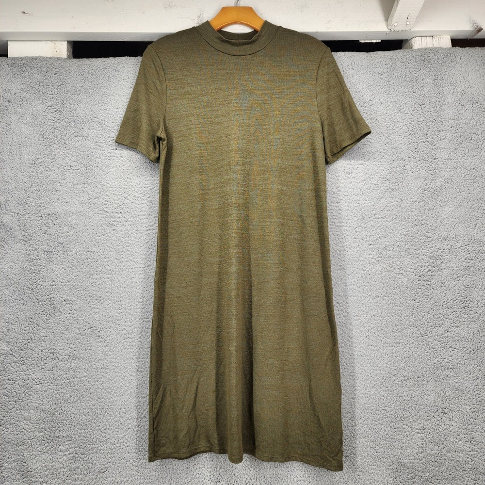 Banana Republic Mock Neck Short Sleeve T-Shirt Dress Olive Green Marl‎ Sz Medium